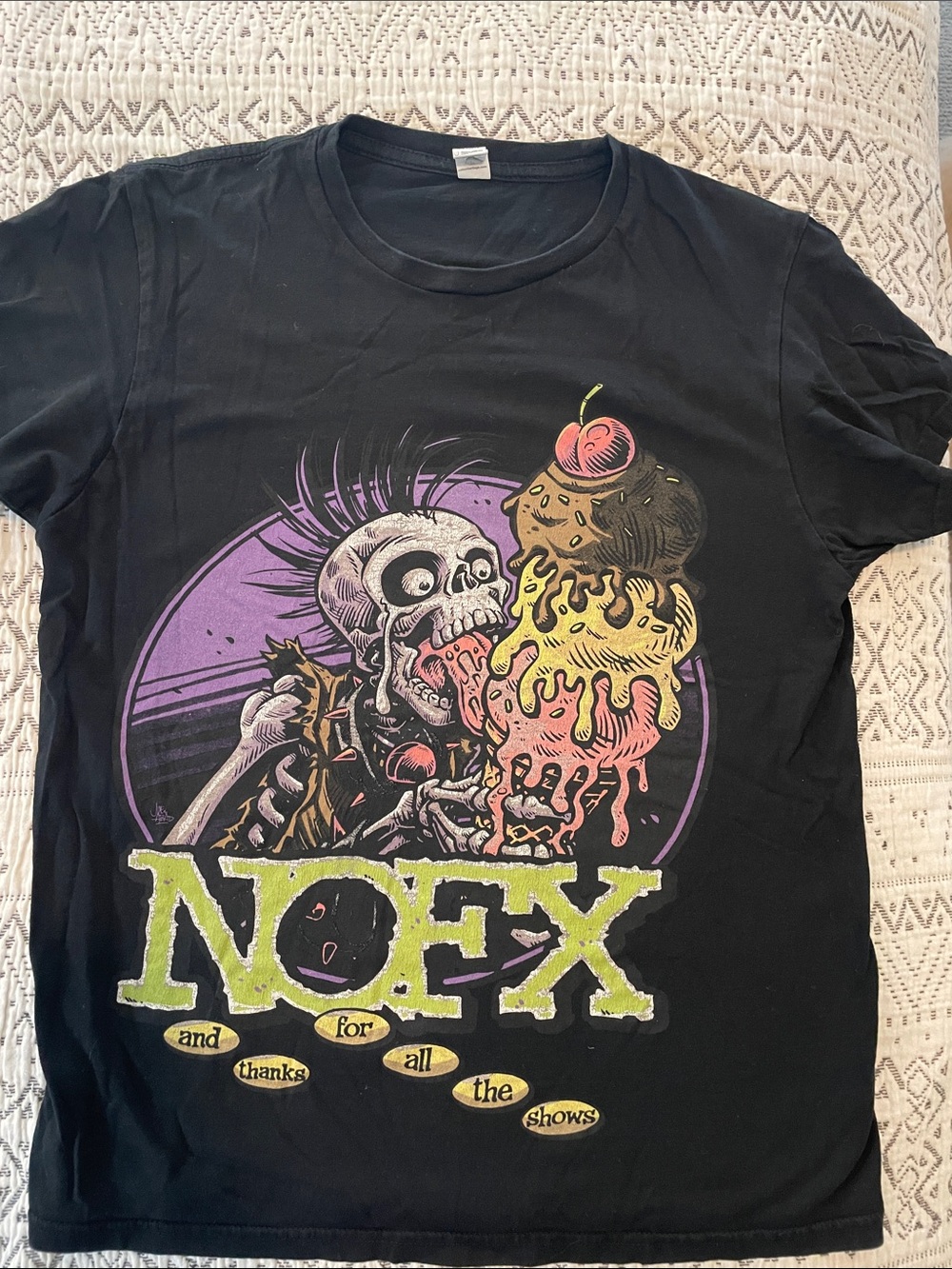 NOFX Kids' Black Short Sleeve Graphic Tee - Skeleton & Ice Cream Design